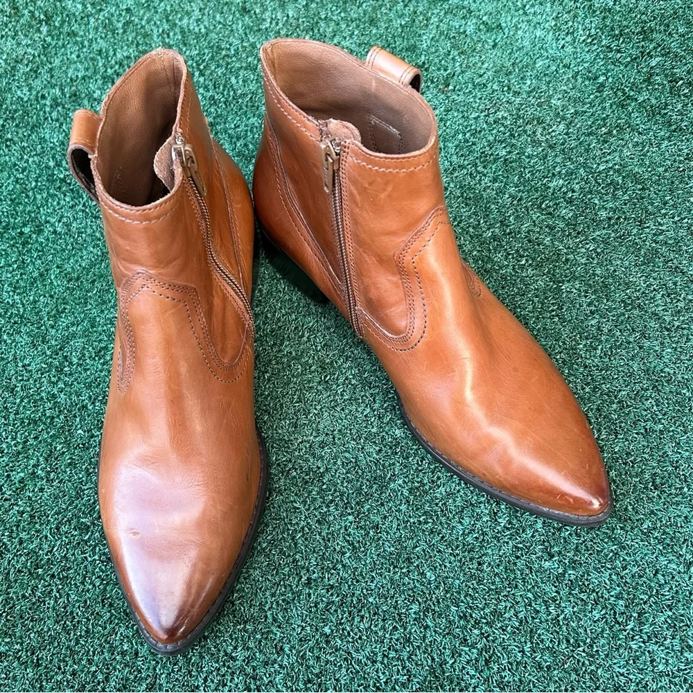 Paul Green Niche Pointed Toe Boot Leather Cognac Tan Brown 4.5